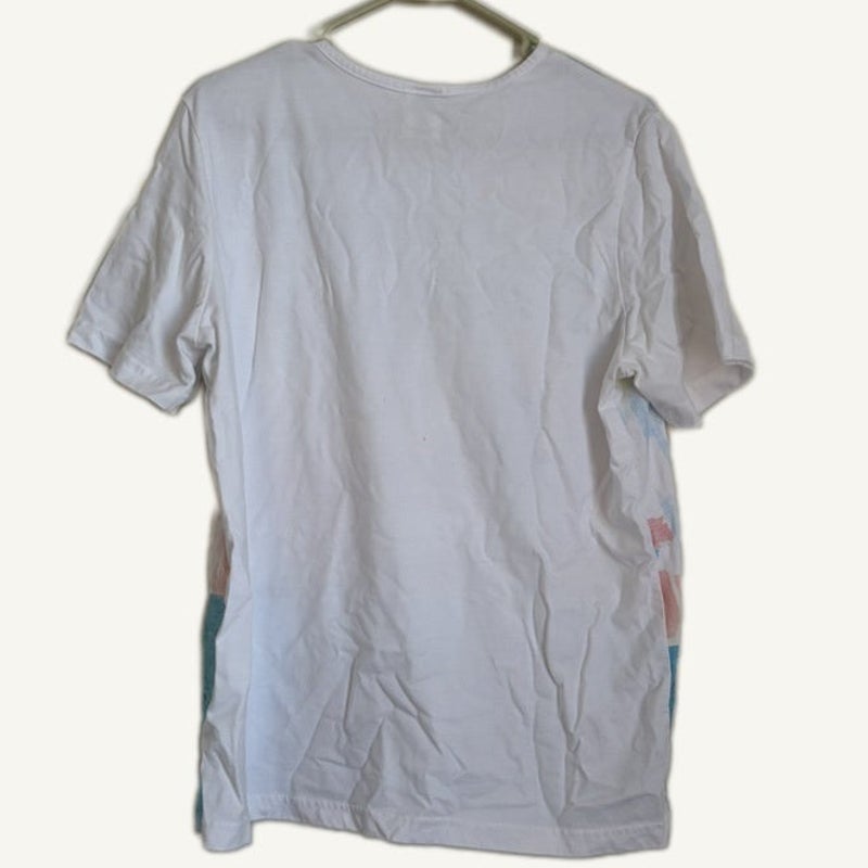 Blair Lighthouse Coastal Watercolor Graphic T-Shirt White Blue Size L
