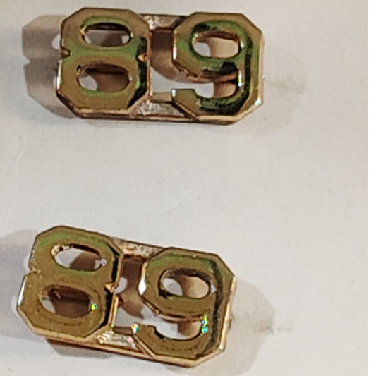 Early/Mid 1900s Brass C-Clasp "89" Collar Devices 3/8"H Hat / Lapel Pins Set