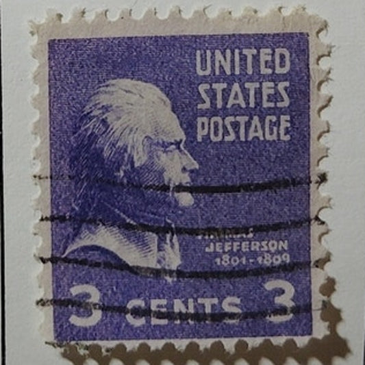 1938 US Postage Stamp #807 Thomas Jefferson Presidential Series 3 Cent Used