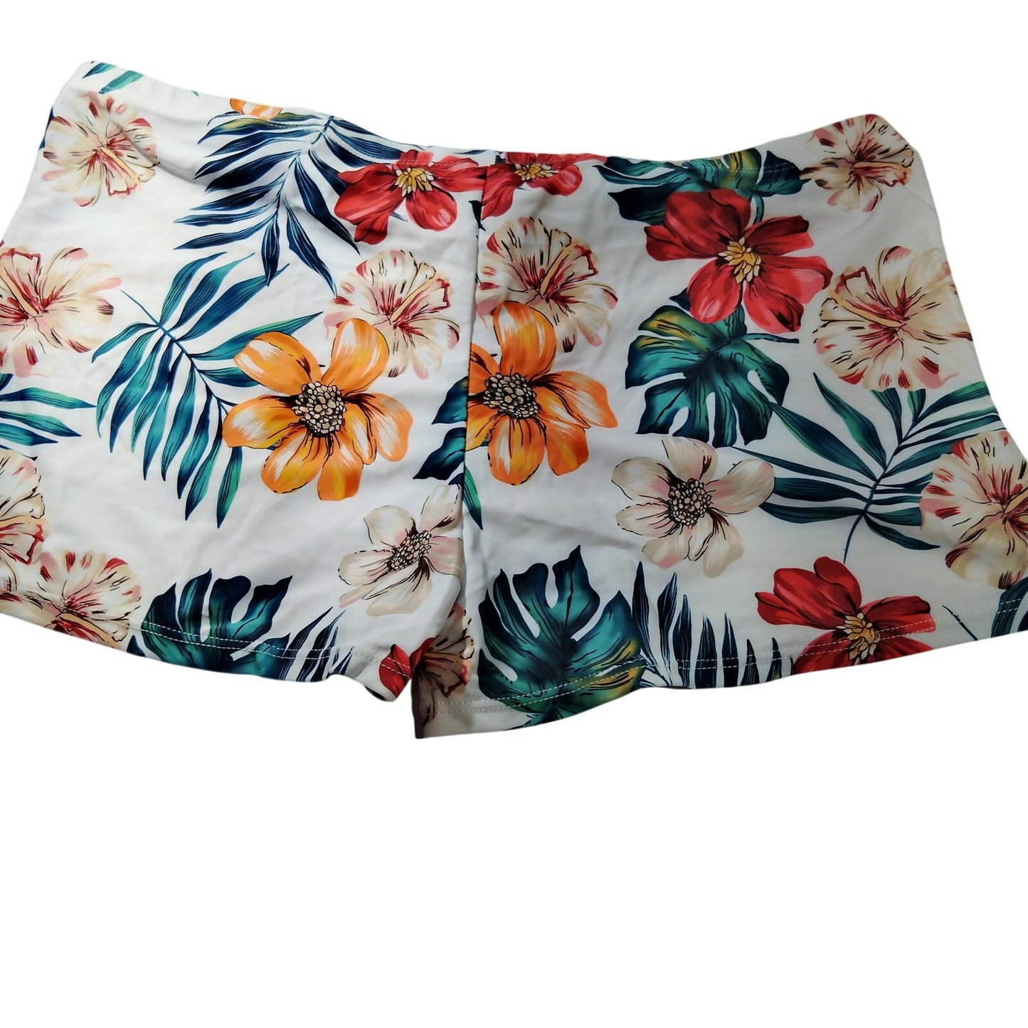 Women’s Tropical Floral Pull‑On Swim Shorts – White Multi – XXL (12) – NWOT