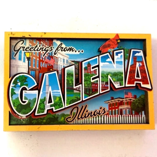 Greetings From Galena Illinois Magnet 3‑D MDF Large Letter Style 3" × 2"