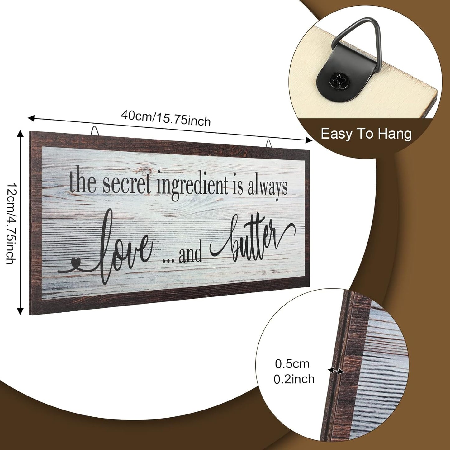 Kitchen Sign: "The Secret Ingredient Is Always Love and Butter", 15.7" x 4.7"