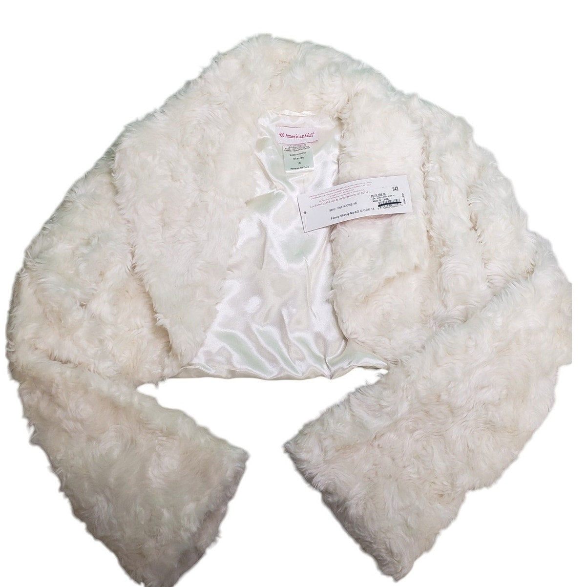 American Girl Faux Fur Cream Fancy Shrug Short Jacket For Girls, 12, NWT