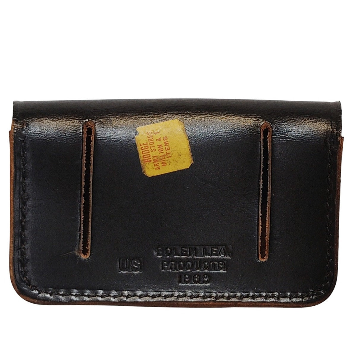 US Military Issue, 1969 BOLEN LEA. PRODUCTS Ammo Black Leather Belt Attached Pouch, 5x3x1", LN Cond.
