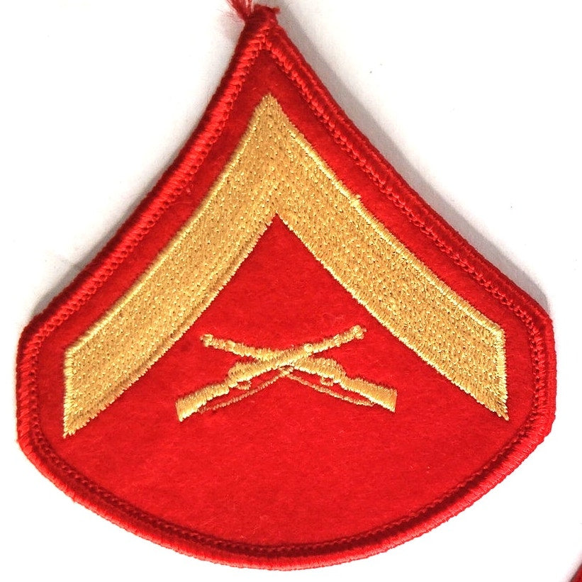 USMC Lance Corporal E‑3 Chevrons Pair Gold on Red Female 3" Sew‑On, 1 Set of 2