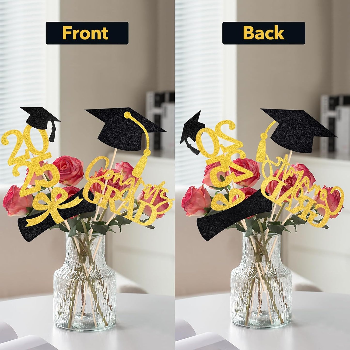 2025 Graduation Centerpiece Set – 20Pcs Black/Gold Glitter Table Toppers