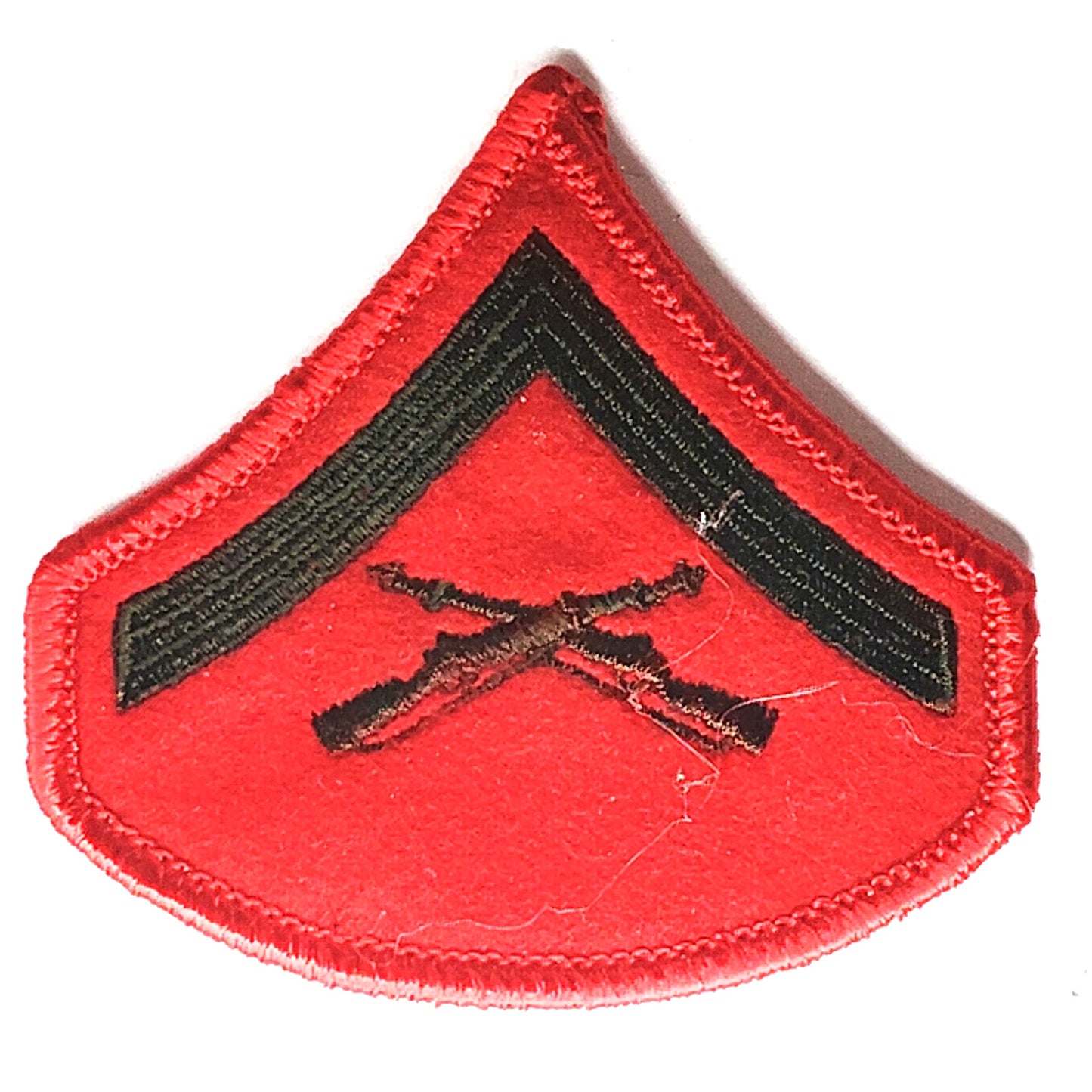 Vtg USMC Lance Corporal E‑3 Chevrons Green on Red 2‑7/8" × 2‑3/4" Chevrons Set