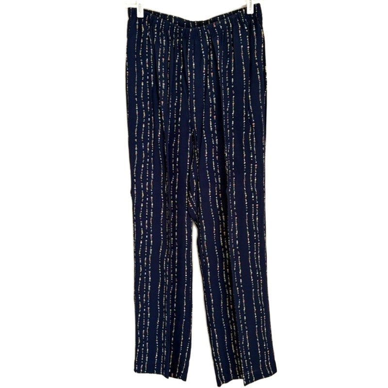 Blair Norm Thompson Women's 2-Piece Yellow Top & Navy Print Pants Set L