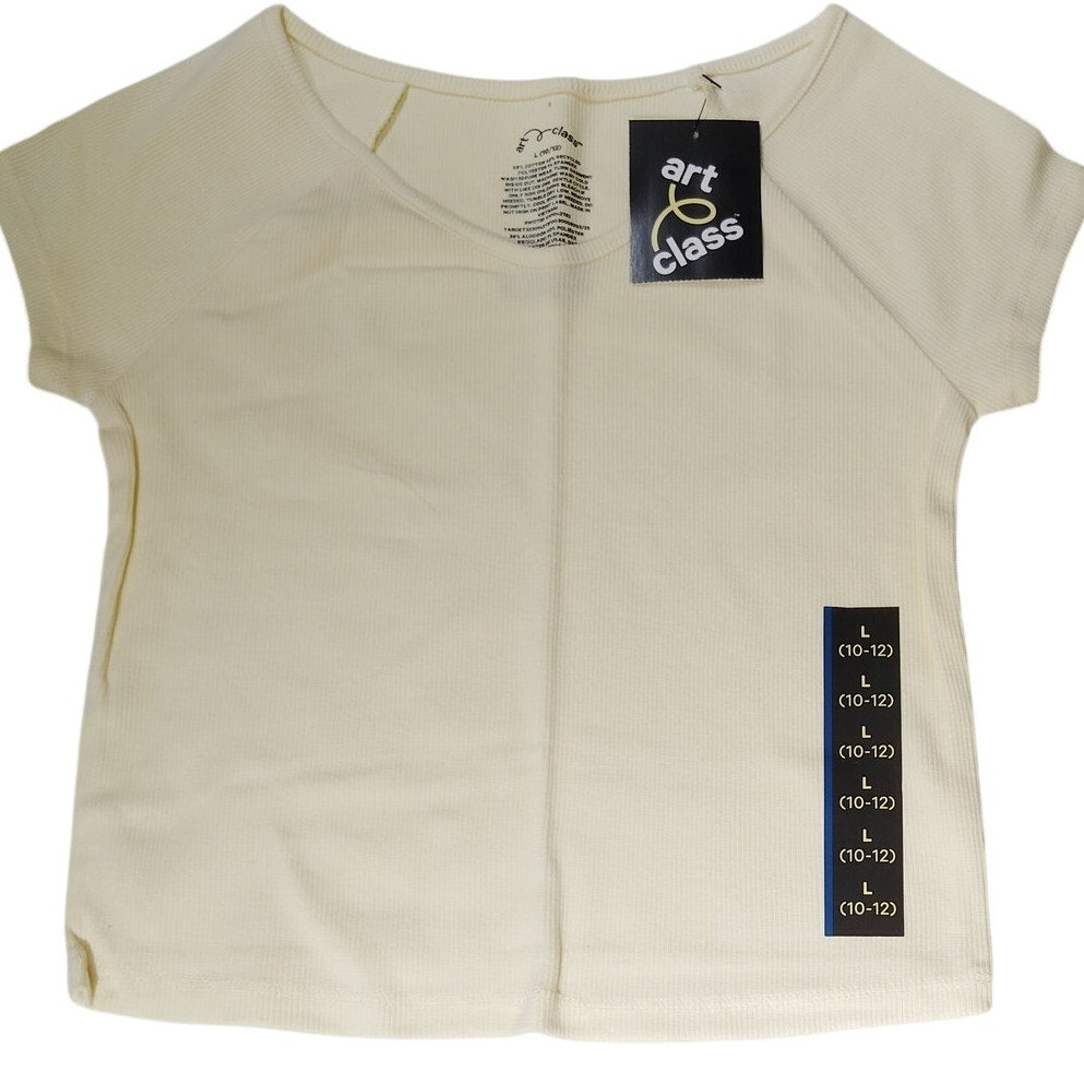 Girls’ Short Sleeve V‑Neck Ribbed T‑Shirt – Art Class Yellow Large (10/12)