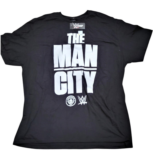 Manchester City Football Club, New York City Tour WWE “The Man City” Graphic Tee – L, Black, Unisex, Official Licensed