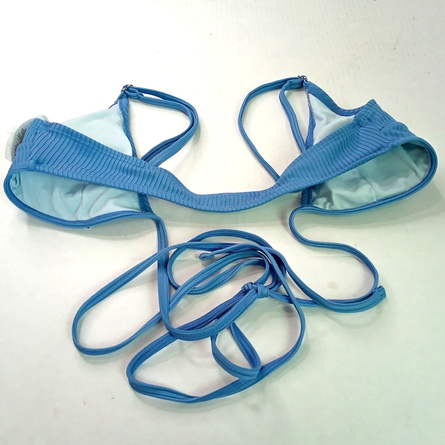 Cupshe Ribbed Triangle Bikini Top Light Blue Women’s Size S Swimwear