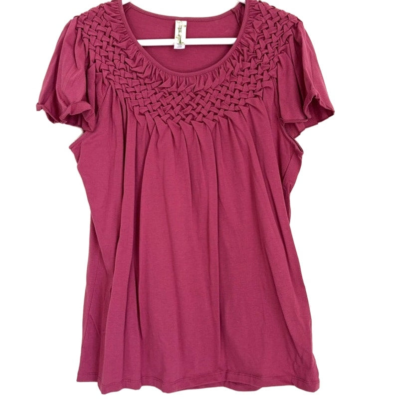 Endless Designs Deep Magenta Lattice Flutter Sleeve Knit Top Size L