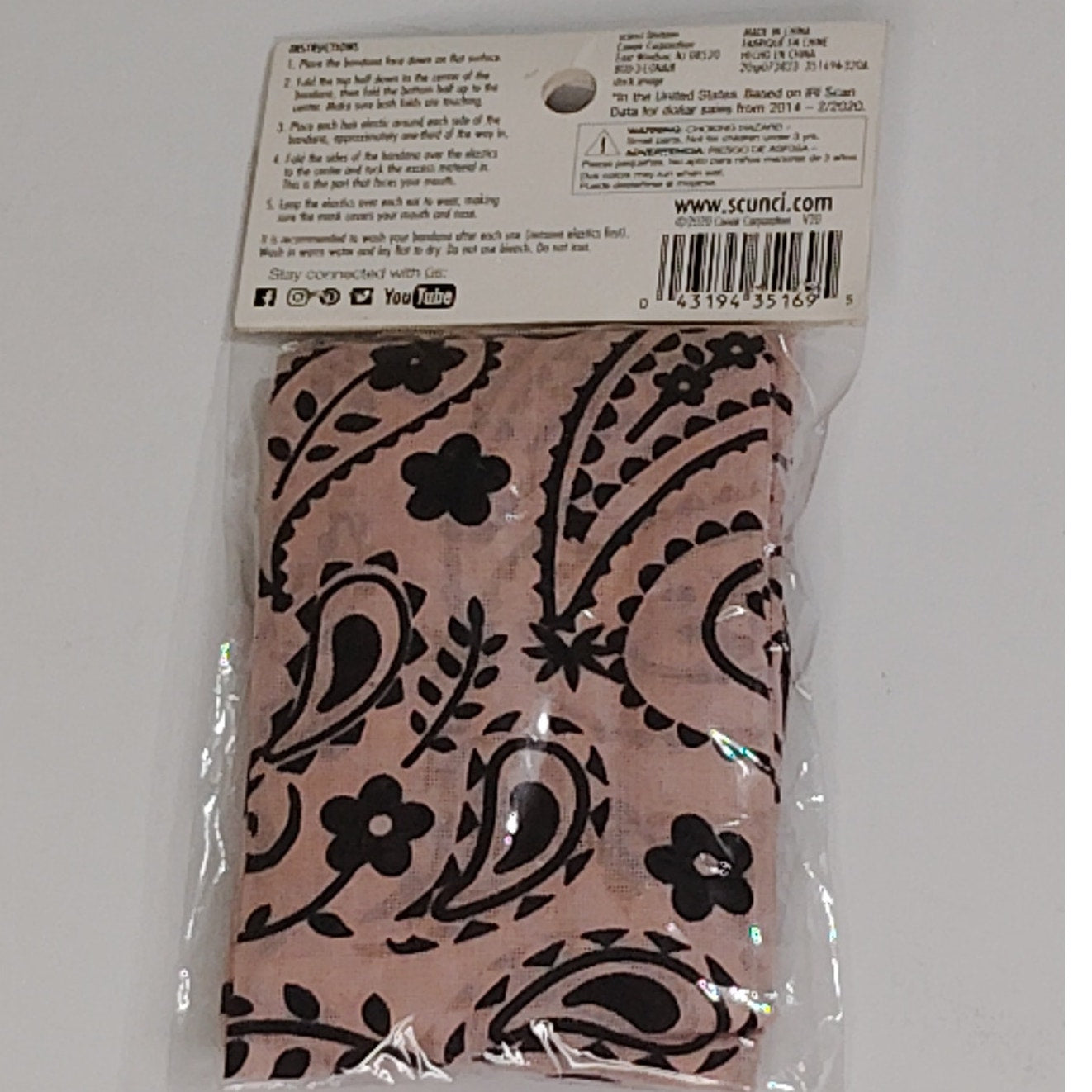Scunci DIY Bandana Kit with Extra Large Elastics – Paisley – Pink/Black