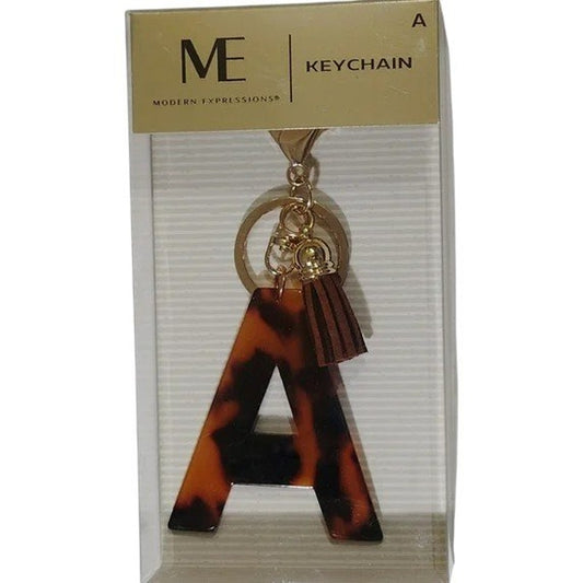 Modern Expressions Keychain – Letter “A” Brown Marble Tassel Fob