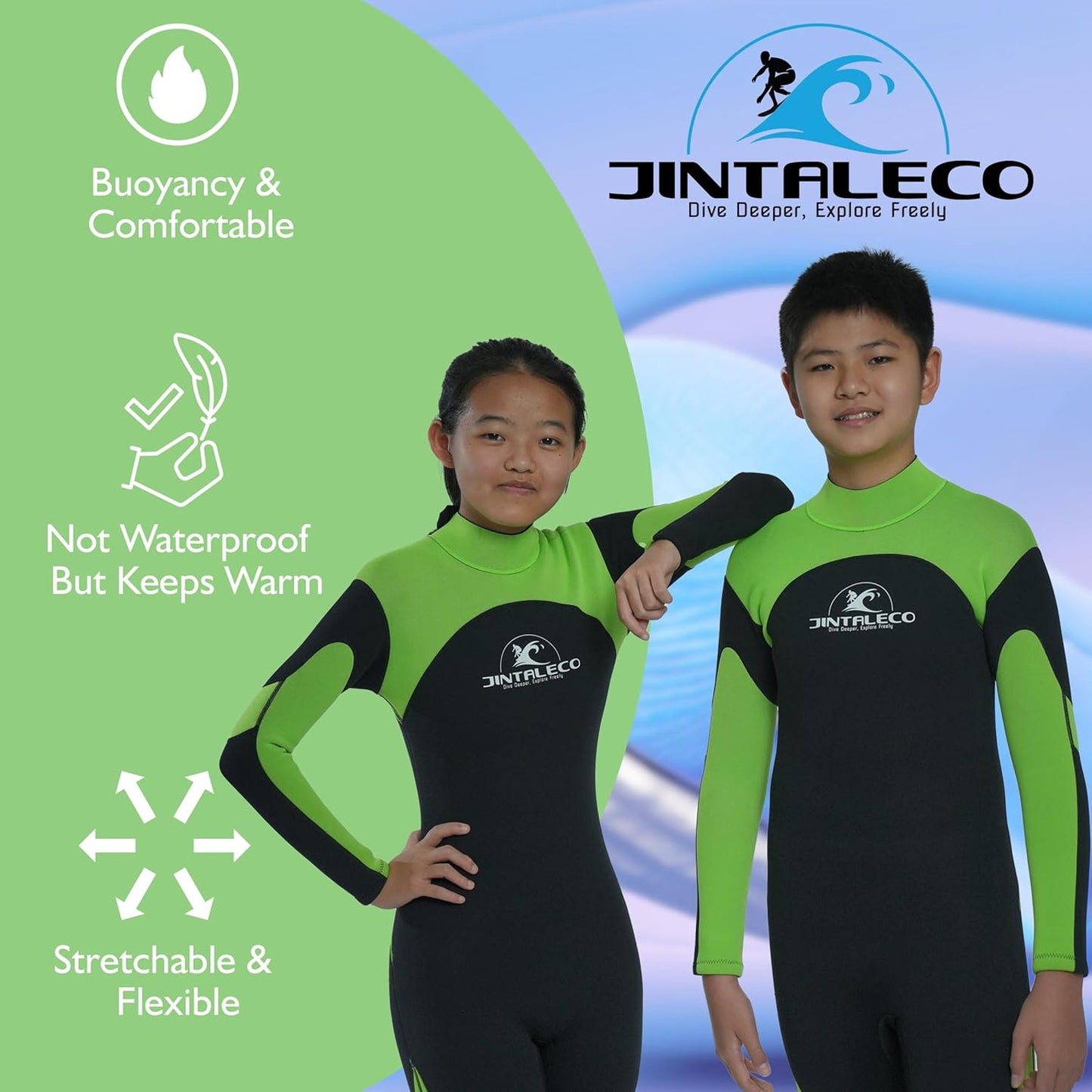 Unisex Kids Full Wetsuit, 16, 3/2mm Neoprene Wet Suit for Diving Surfing Scuba
