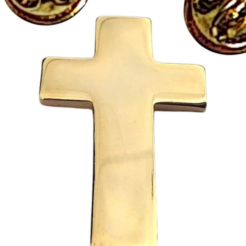 Chaplain Cross - Brooch / Hat / Shirt Pin, Brass Finish, 1"H x 5/8"W