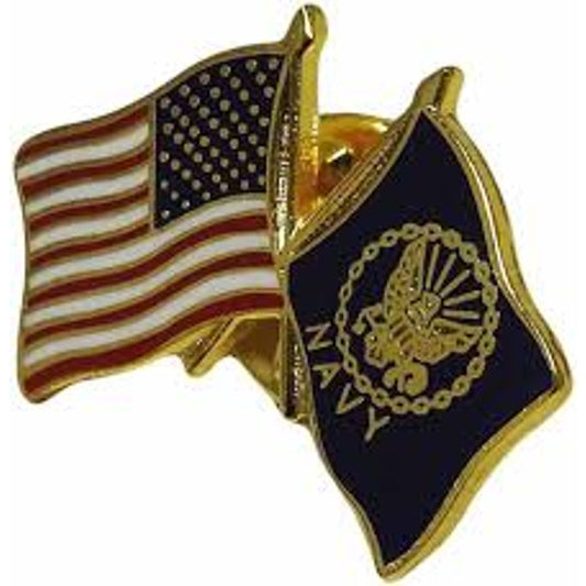 Crossed US Navy American Flag Novelty Biker Jacket Hat Lapel Pin 1" × 3/4"
