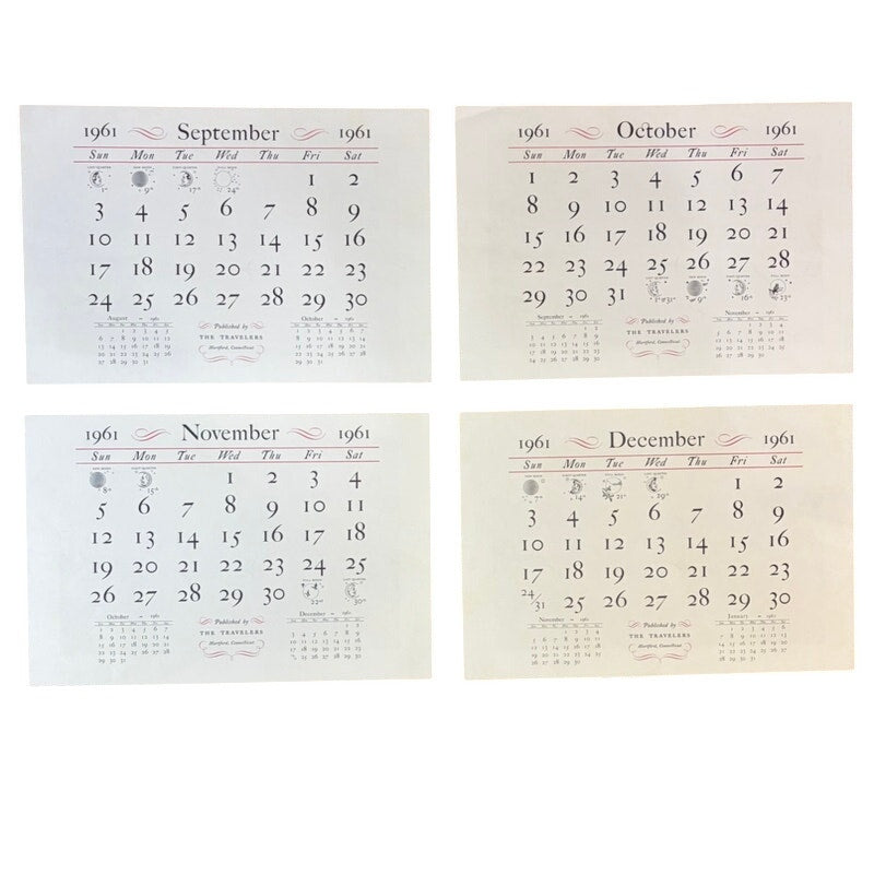 1961 The Travelers Insurance Currier & Ives Calendar - Frameable Illustrations