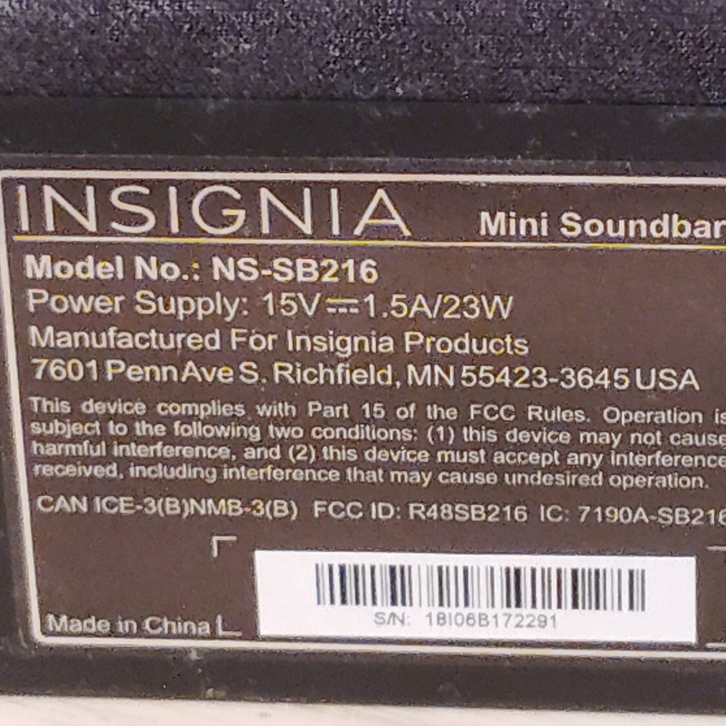 Insignia NS-SB216 Mini Soundbar Black Home Theater Speaker