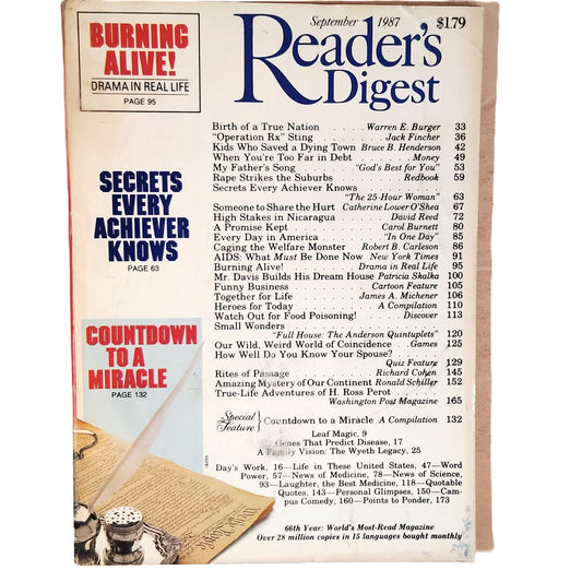 Reader's Digest September 1987 Magazine Carol Burnett Burning Alive