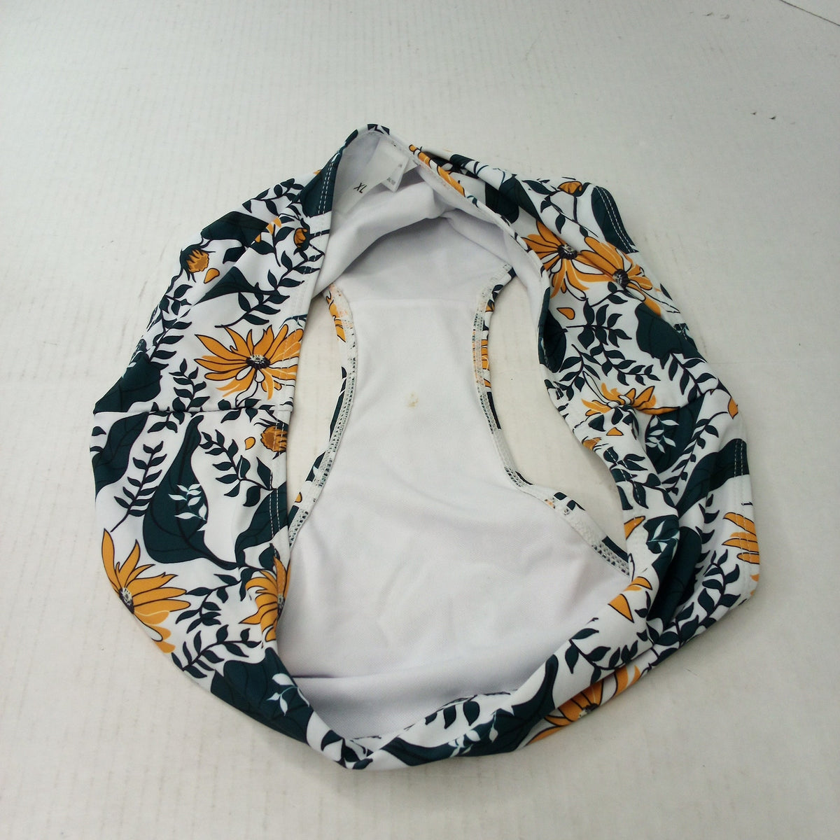 Women's Navy Yellow Floral Bikini Swim Bottoms Size XL Botanical Leaf Print