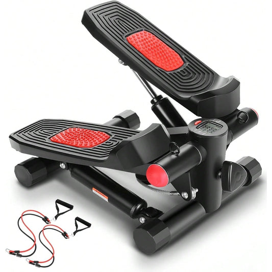 Stepper w/ Resistance Bands, Hydraulic Mini Stepper w/ LCD Monitor, Full Body Cardio Steppers