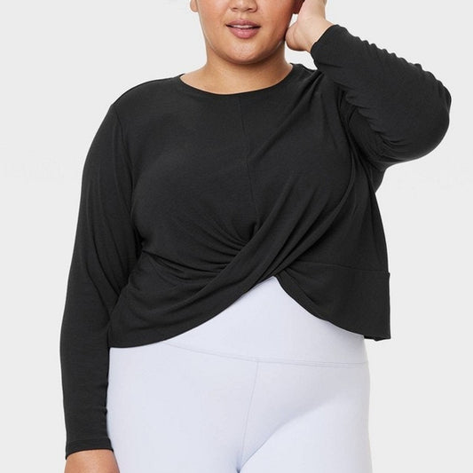 All in Motion Women’s Twist Front Long Sleeve Top Black 4X