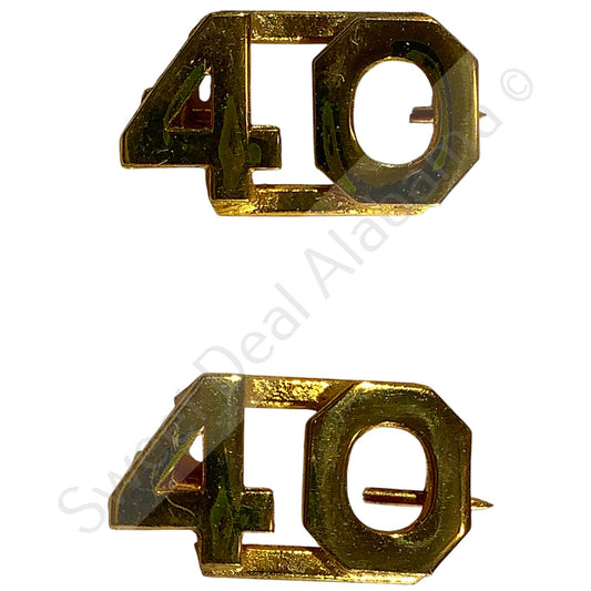 WWI Era Numeric "40", Brass Military C-Clasp Hat / Lapel / Collar Pins Set 3/8"H