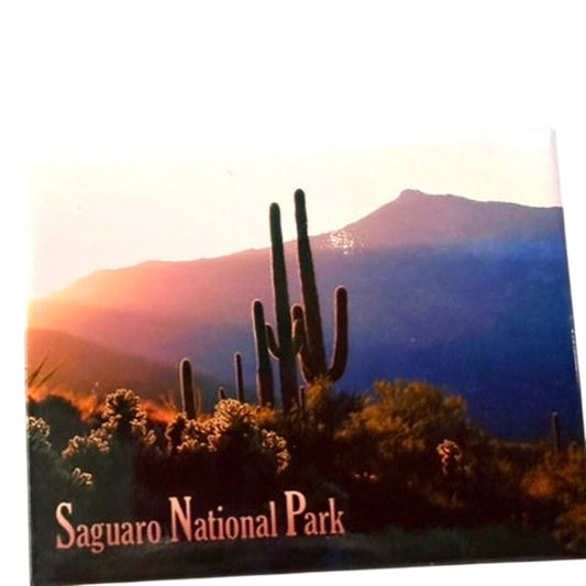 Saguaro National Park Magnet Acrylic Photo Desert Sunset 2‑3/8" × 1‑7/8"
