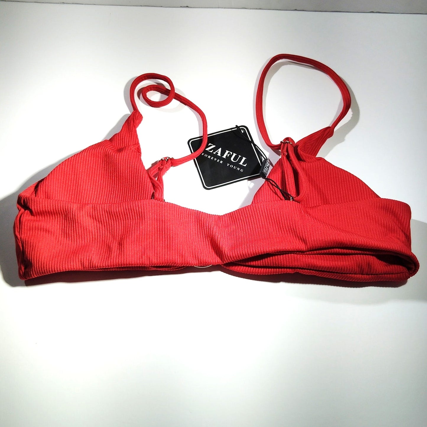 ZAFUL Women’s Ribbed O‑Ring Bikini Top – Red – Small (US 4) – NWT