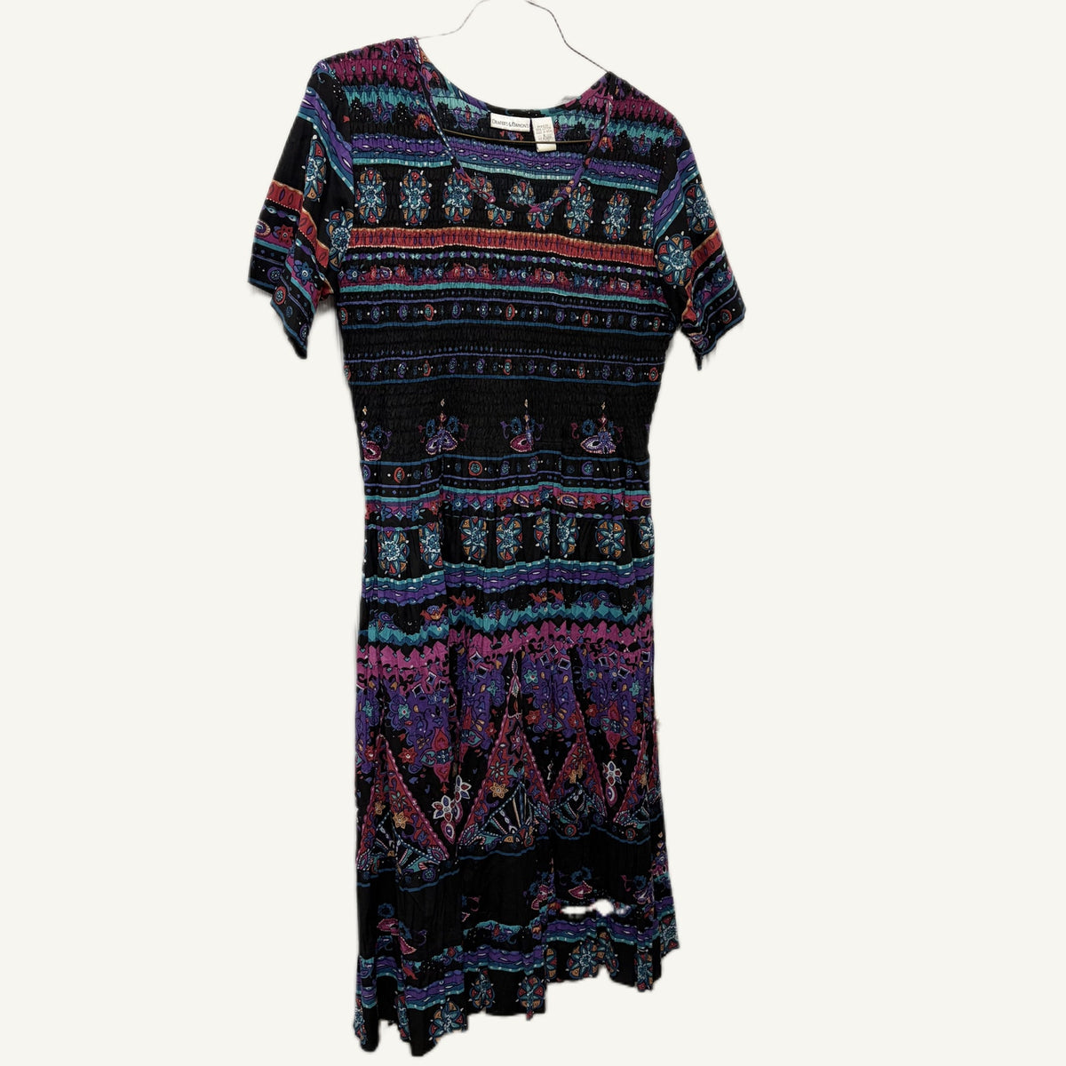VTG 1990's Draper's & Damon's SW Aztec/Tribal Print Smocked Short Sleeve Dress L