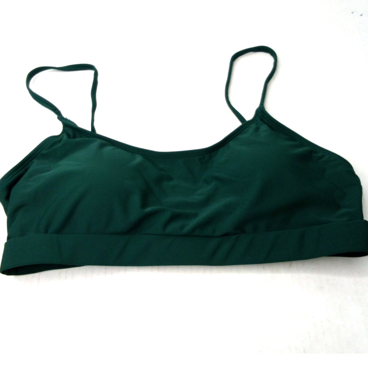 Green Bikini Top XL Nylon Spandex Swimwear Lined Spaghetti Strap Scoop Neck