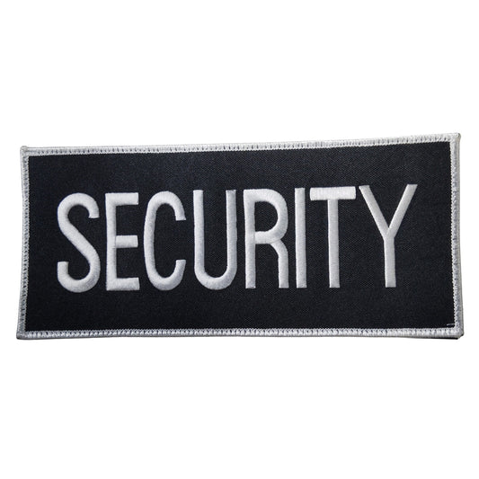 Patch “SECURITY”  9" × 4"  Hook & Loop Backing with Sew-On Panel – Tactical ID Badge – Black/White