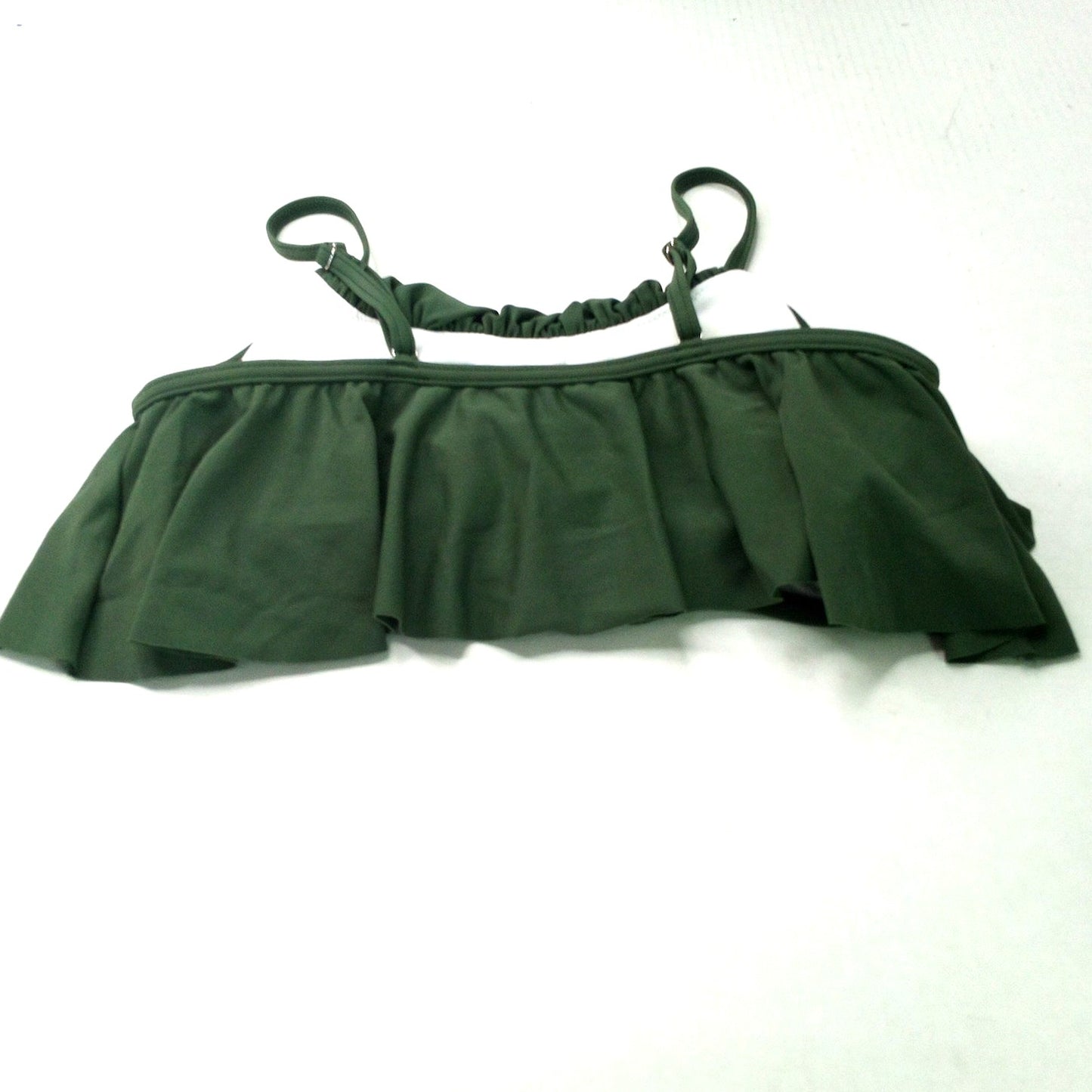 Off‑Shoulder Ruffle Bikini Swim Top Women’s Size S Olive Green
