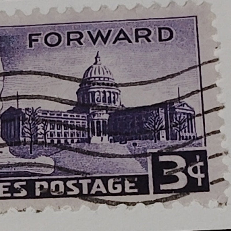 1948 3¢ Wisconsin Statehood Stamp – Scott 957 – Capitol & Map – Centennial