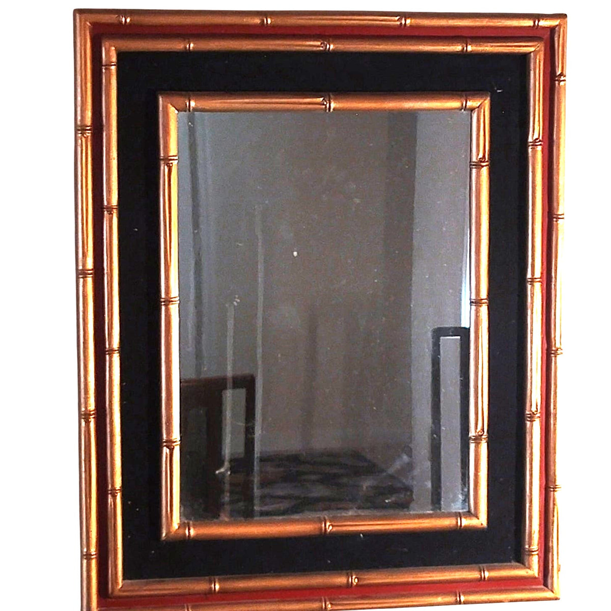 VTG 1970s Gold Faux Bamboo Wall Mirror Hollywood Regency Chinoiserie 22.5x19.5
