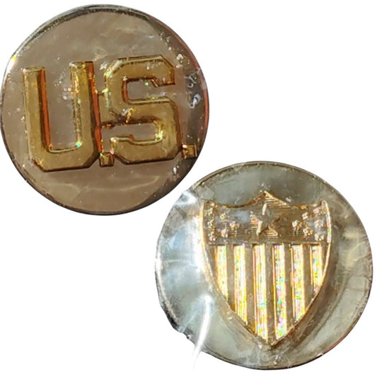 Enlisted Collar Device Pin Set: U.S. & Adjutant General Discs, 1"D, Gold, NIP