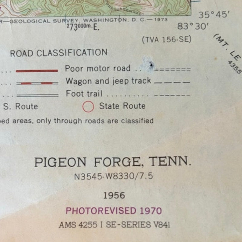 Vintage 1956/1970 Pigeon Forge, TN Topographic Map (TVA) USGS 27"x22"