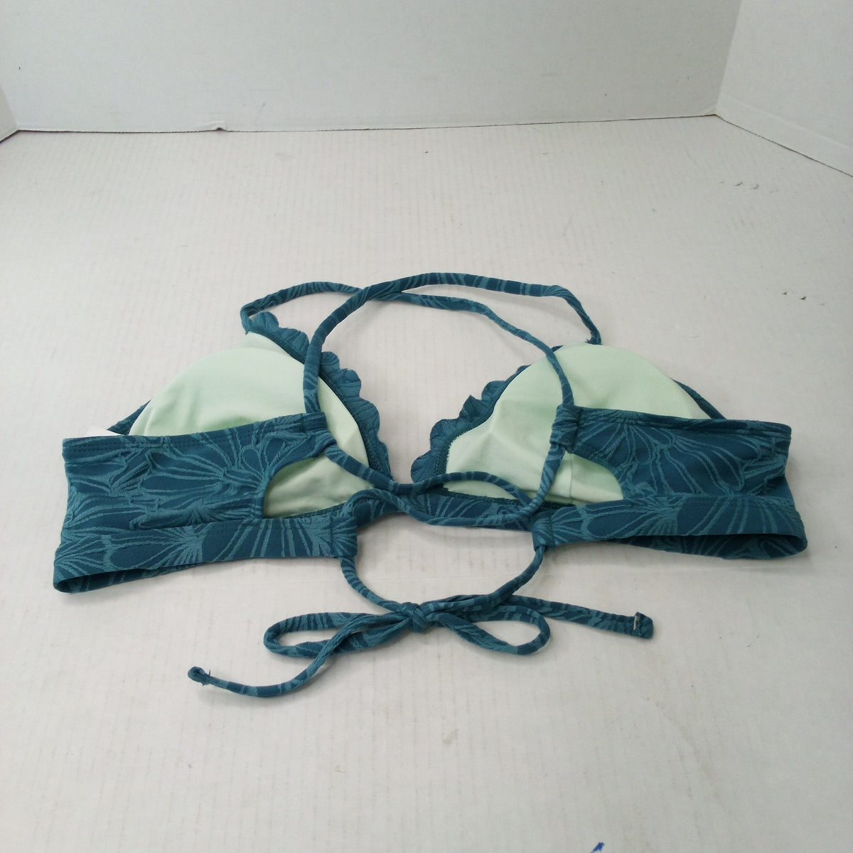 Tommy Bahama Ruffle Halter Bikini Top Blue Botanical Teal Size L Swimwear