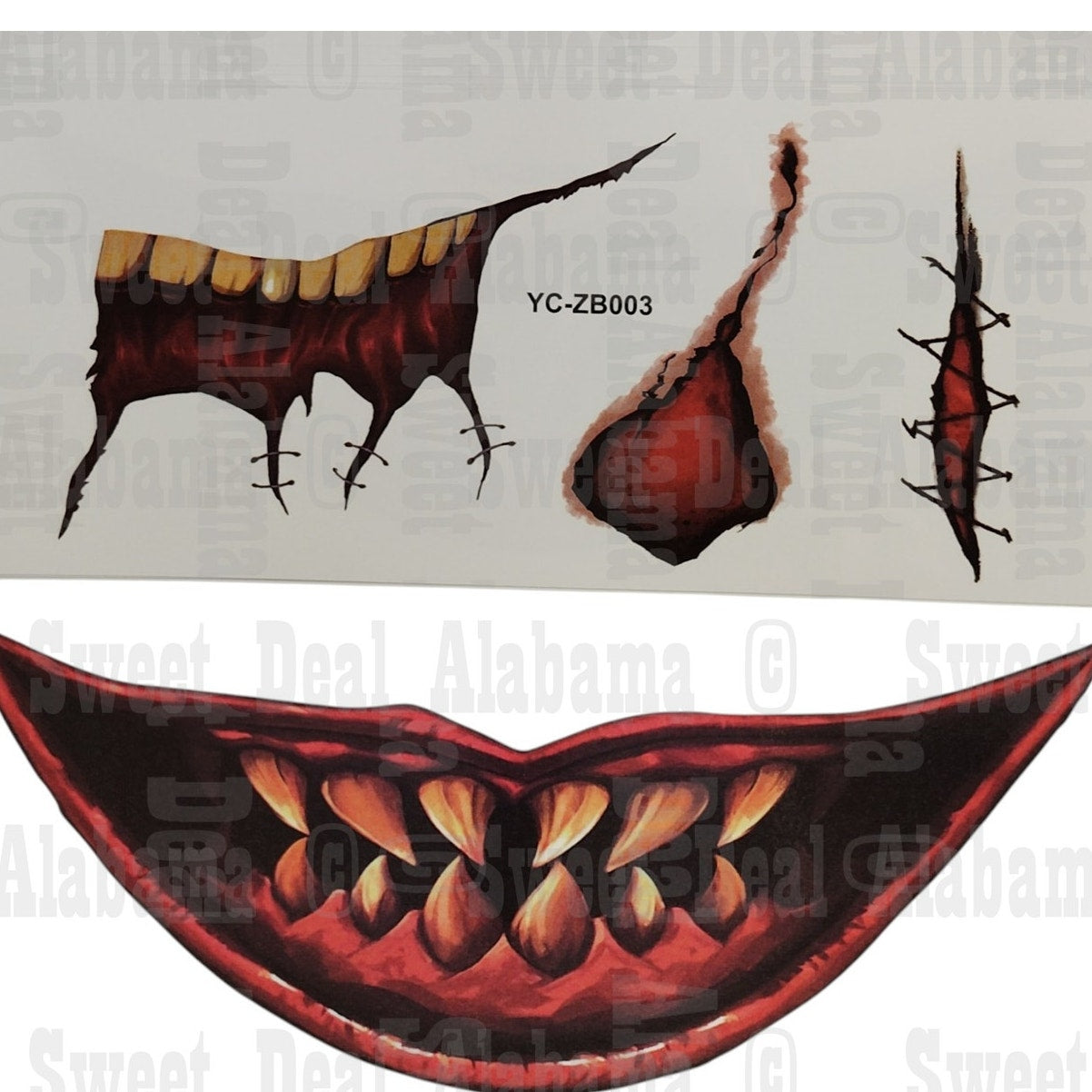 Halloween Realistic Big Mouth Tattoos, 12 Sheets, Waterproof, Punk Style