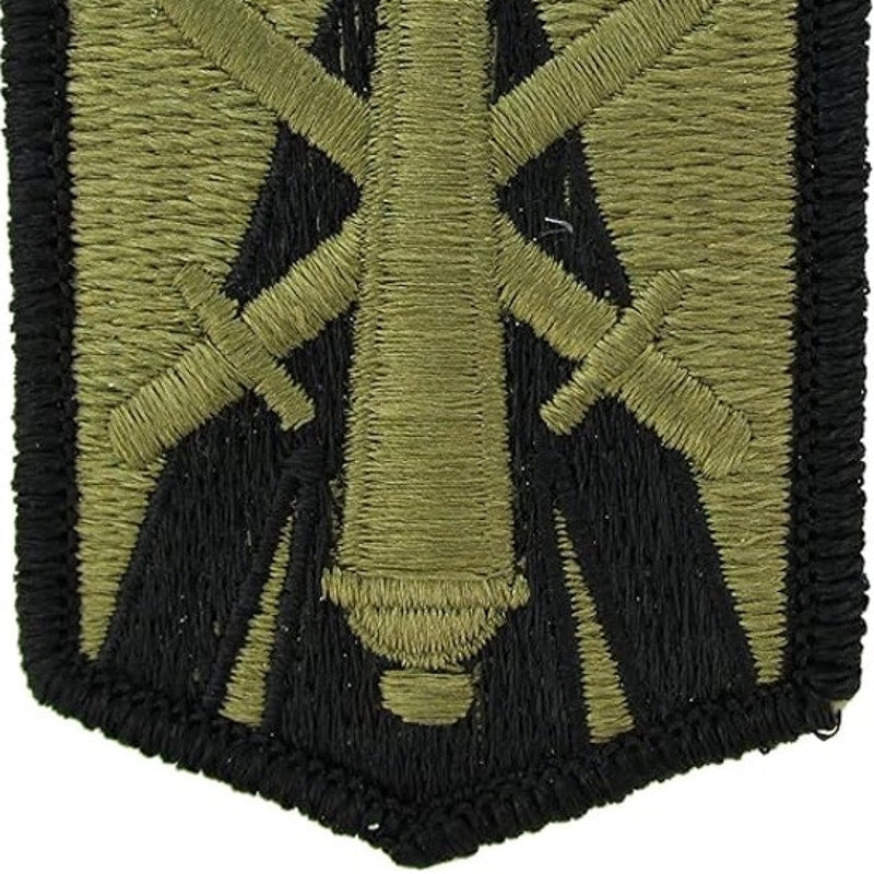US Army 214th Fires Brigade SSI Patch Black on Bagby Green Sew‑On 3" × 2"