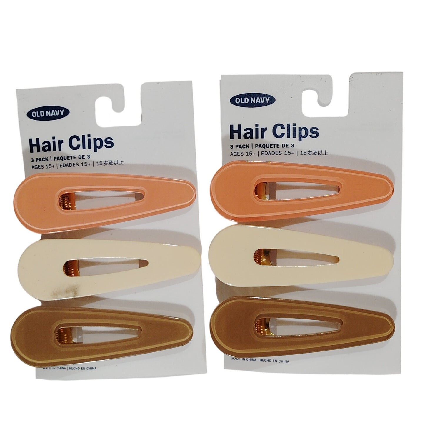 Old Navy Hair Clips – 2 Matching 3-Packs – Teardrop Style – Orange, Cream, Brown