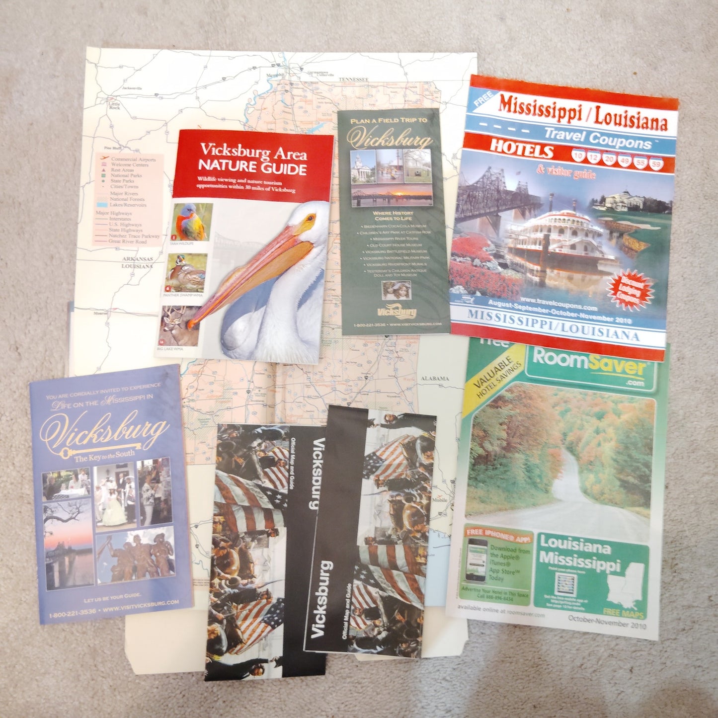 2010 Vicksburg MS Travel Ephemera Lot Maps Guides Brochures Civil War 2‑3/4 Lbs