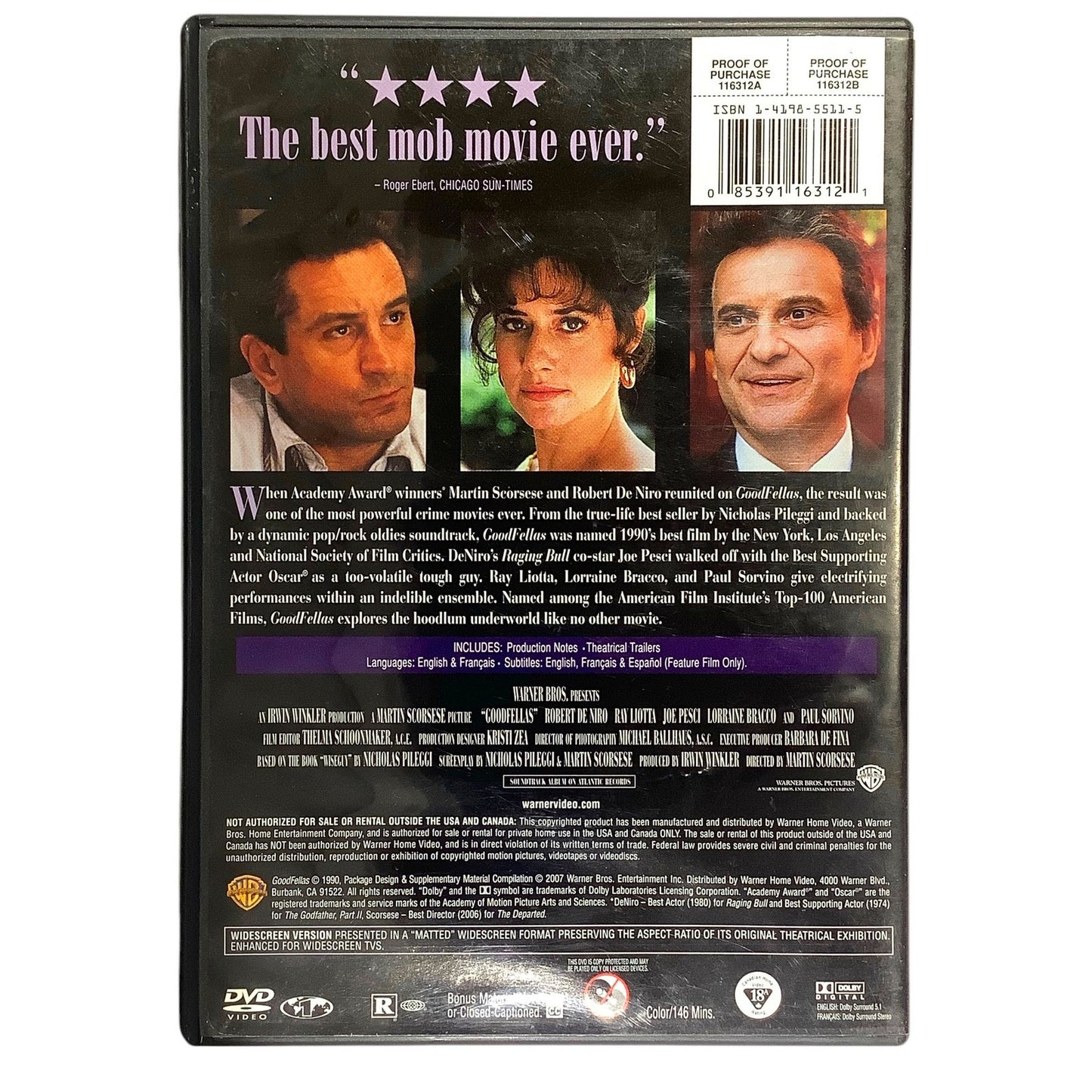GoodFellas (DVD 2007, Widescreen) Drama, Mystery, Crime 146 Minutes, EUC