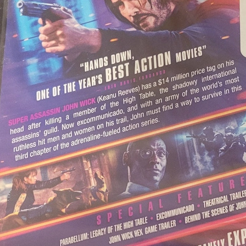 John Wick Chapter 3 Parabellum DVD 2019 Action Keanu Reeves Assassin Franchise