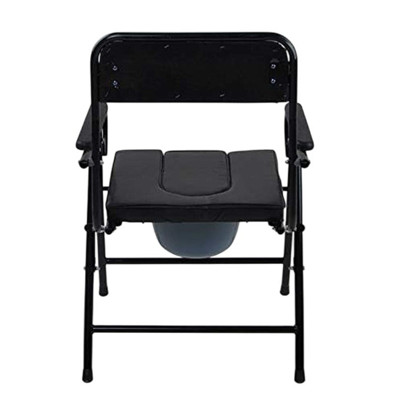 4-in-1 Folding Steel Bedside or Raised Commode, Shower Chair, Black, 330lbs Cap.