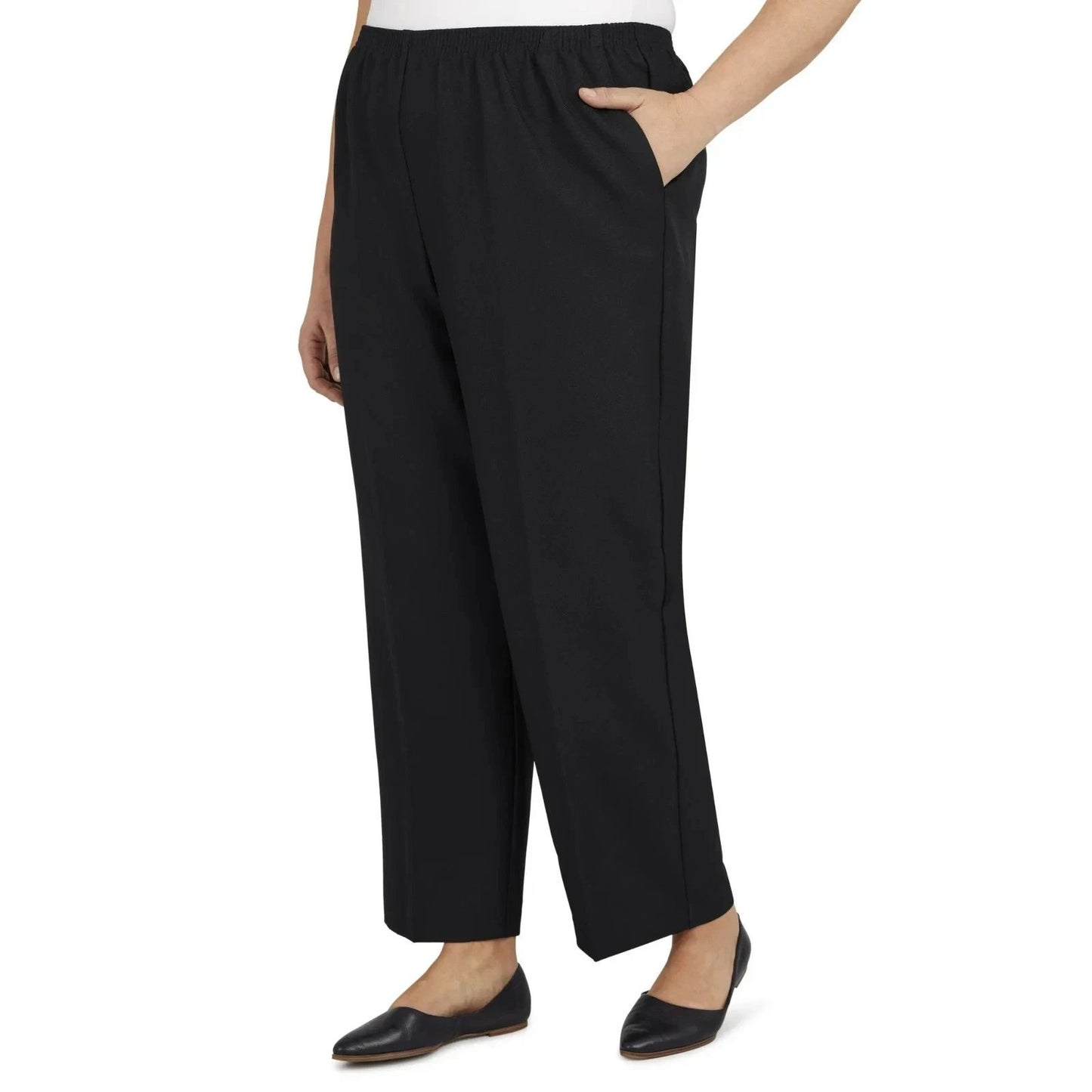Alfred Dunner Classics PM Black Stretch Pants All Elastic Waist Straight Leg 14