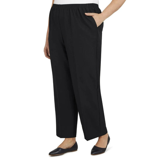 Alfred Dunner Classics PM Black Stretch Pants All Elastic Waist Straight Leg 14