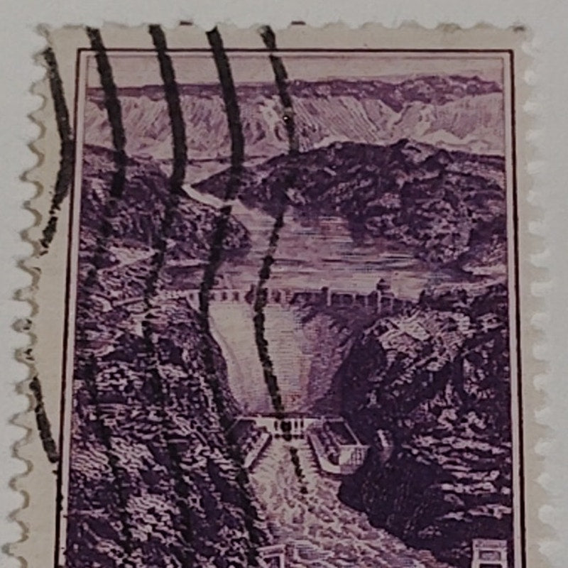 1935 3¢ Boulder Dam Stamp, Hoover Dam, Scott #774 Canceled, Purple, Rotary Print