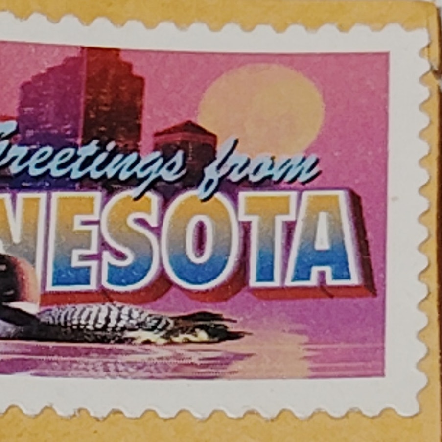 2002 Greetings from Minnesota 34¢ US Stamp Loon Skyline Unused on Envelope Piece